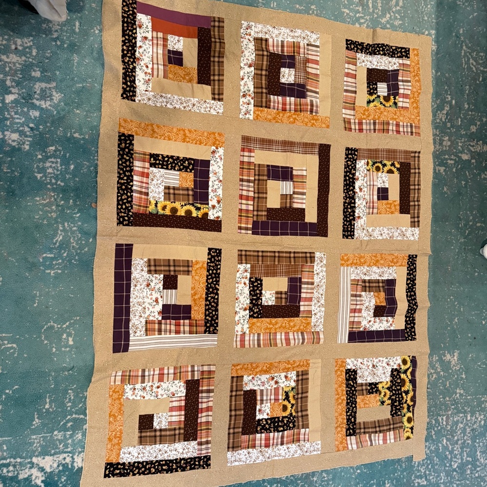 Handmade Patchwork Quilt Topper 60x49 Farmhouse Sunflower Quilt Top cottage